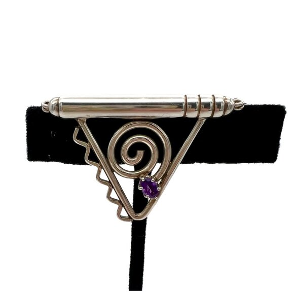 Joan Z. Horn Sterling Silver Brooch Pin Faceted Amethyst Geometric Modernist 925 - Picture 6 of 7